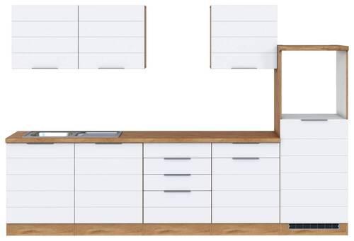 Küchenzeile Florenz ohne Geräte 300 cm Weiß/Eichef. - Eiche Wotan/Weiß, Design, Holzwerkstoff (300cm) - Held