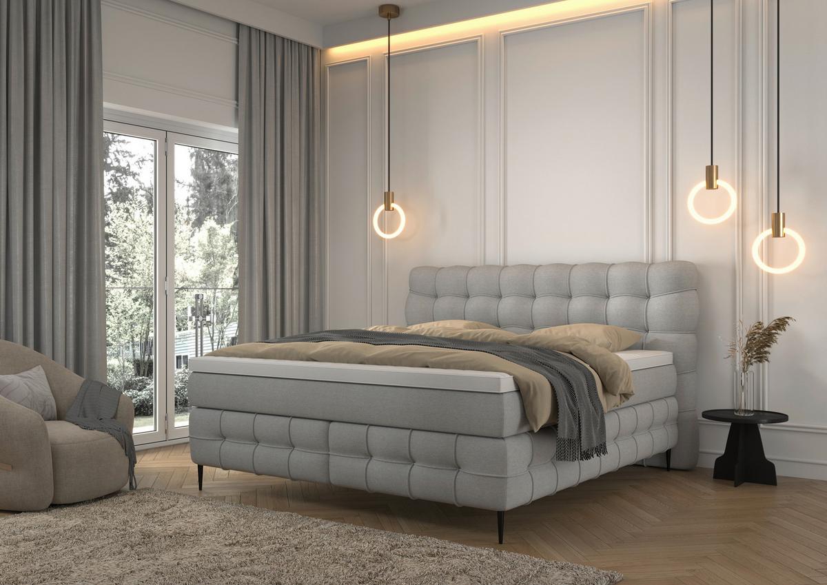 Boxspring- Ágy Scarlett 180/200cm - bézs, Konventionell, faalapú anyag/textil (180/200cm)