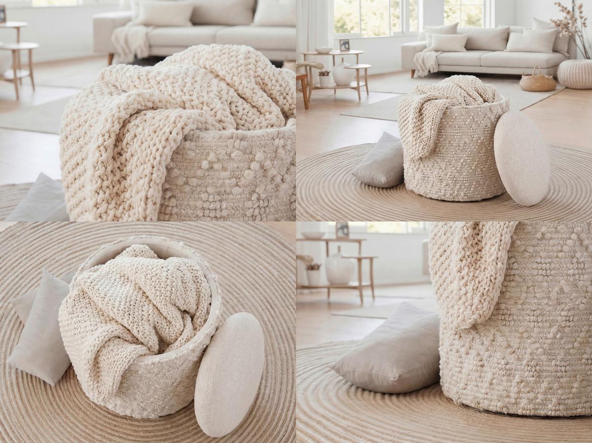 Taburet, š: 40 cm - krémová, Design, textil (40/45/40cm) - Livetastic