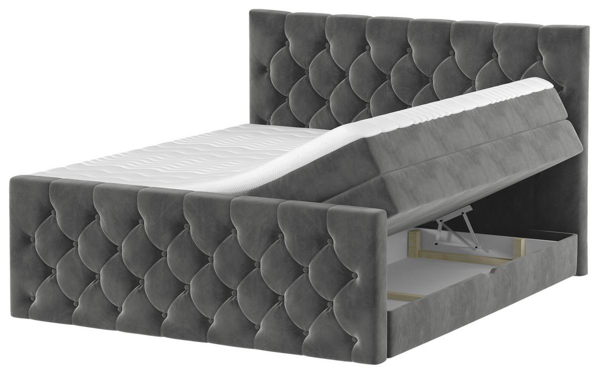 Boxspringbett Swing 19 Graphitfarben 140x200 cm H2 - Schwarz/Graphitfarben, ROMANTIK / LANDHAUS, Textil (144/121/212cm) - James Wood