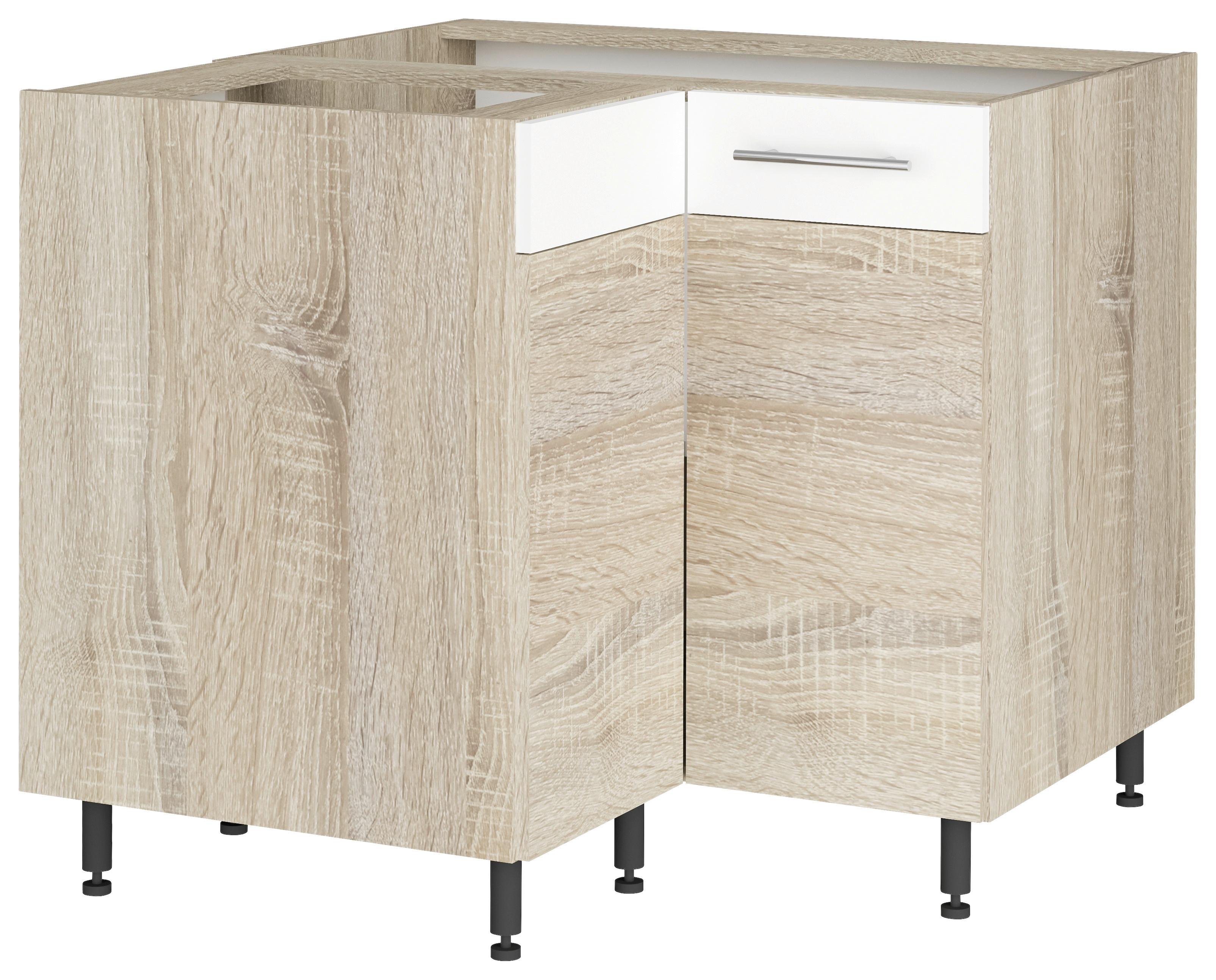 Sarok Alsószekrény Corina - tölgyfa/fehér, Modern, műanyag/fa (90/82,4/90cm)