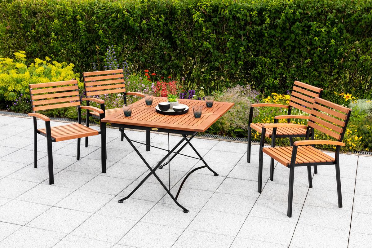 Gartentisch Klappbar Holz/ Metall L: 90 Cm - Graphitfarben/Naturfarben, KONVENTIONELL, Holz/Metall (90/90/73cm) - Gardenson