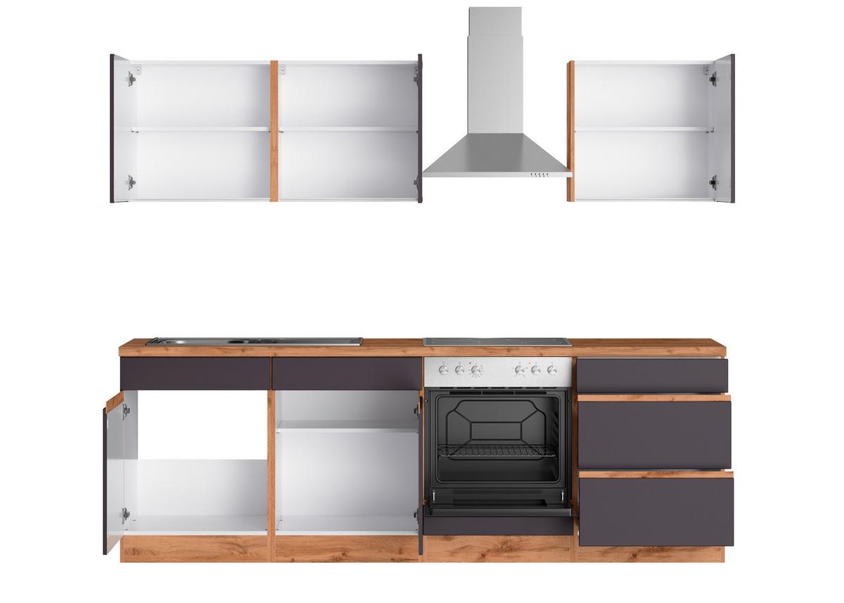 Küchenzeile Turin mit Geräten 240 cm Grau/Eichefarben - Eiche Wotan/Grau, Design, Holzwerkstoff (240cm) - Held