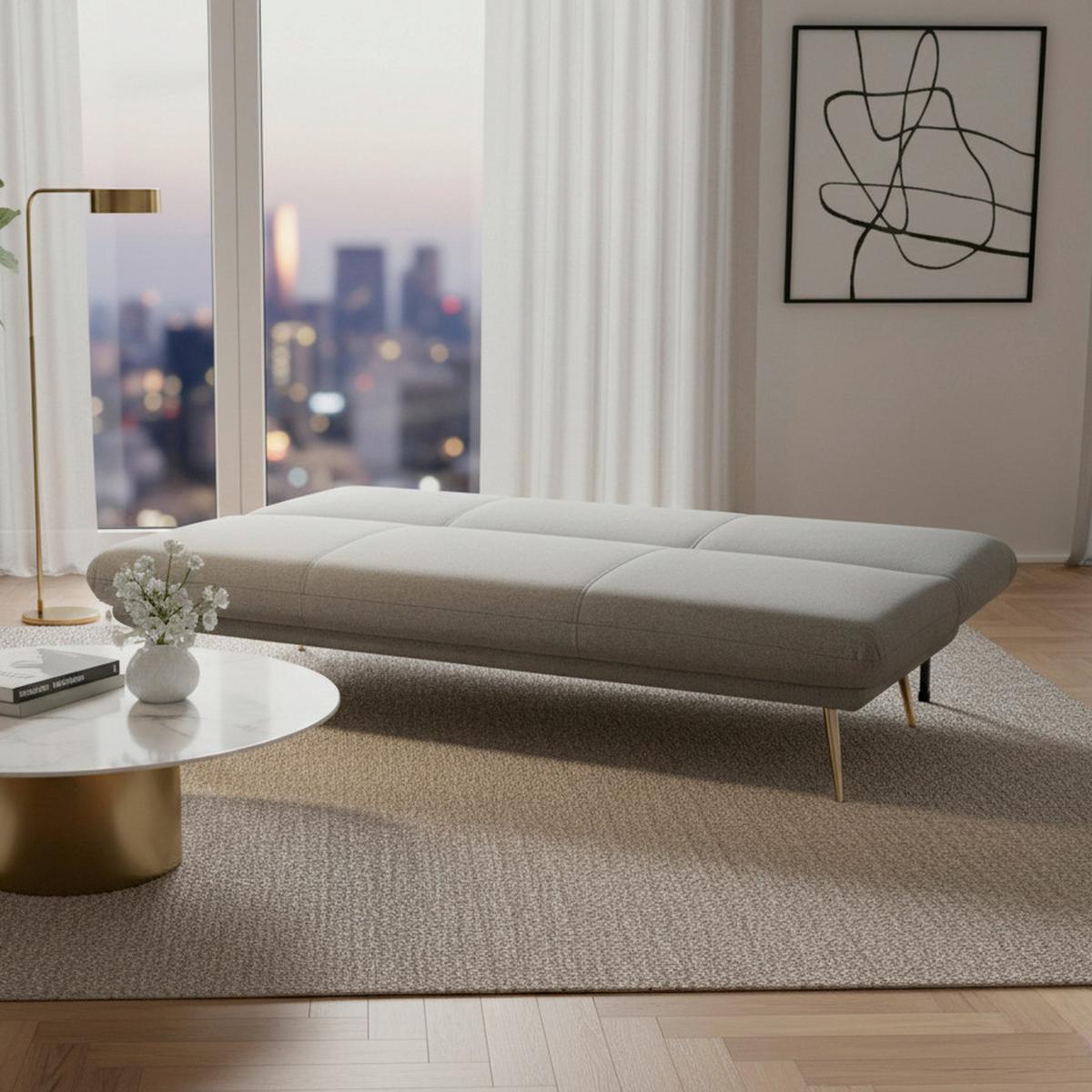 Rozkladacia pohovka BEN, sivá - sivá/zlatá, Modern, kov/drevo (186/82/85cm) - Bessagi Home