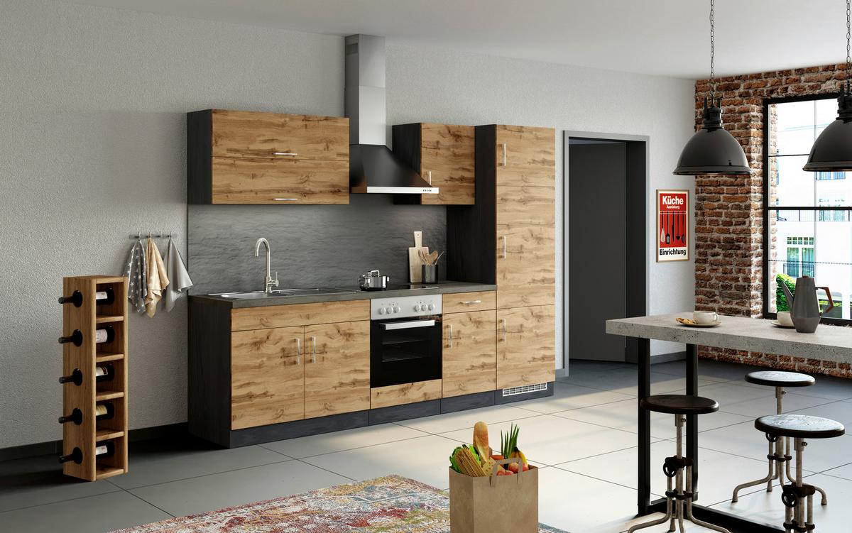 Küchenzeile Sorrento Mit Geräten B: 270 cm Eichefarben - Schieferfarben/Eiche Wotan, MODERN, Holzwerkstoff (270cm) - Held
