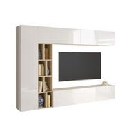 Obývacia stena BRANDY - biela s vysokým leskom/dub sonoma, Modern, kompozitné drevo (224/160/35cm) - Ti'me