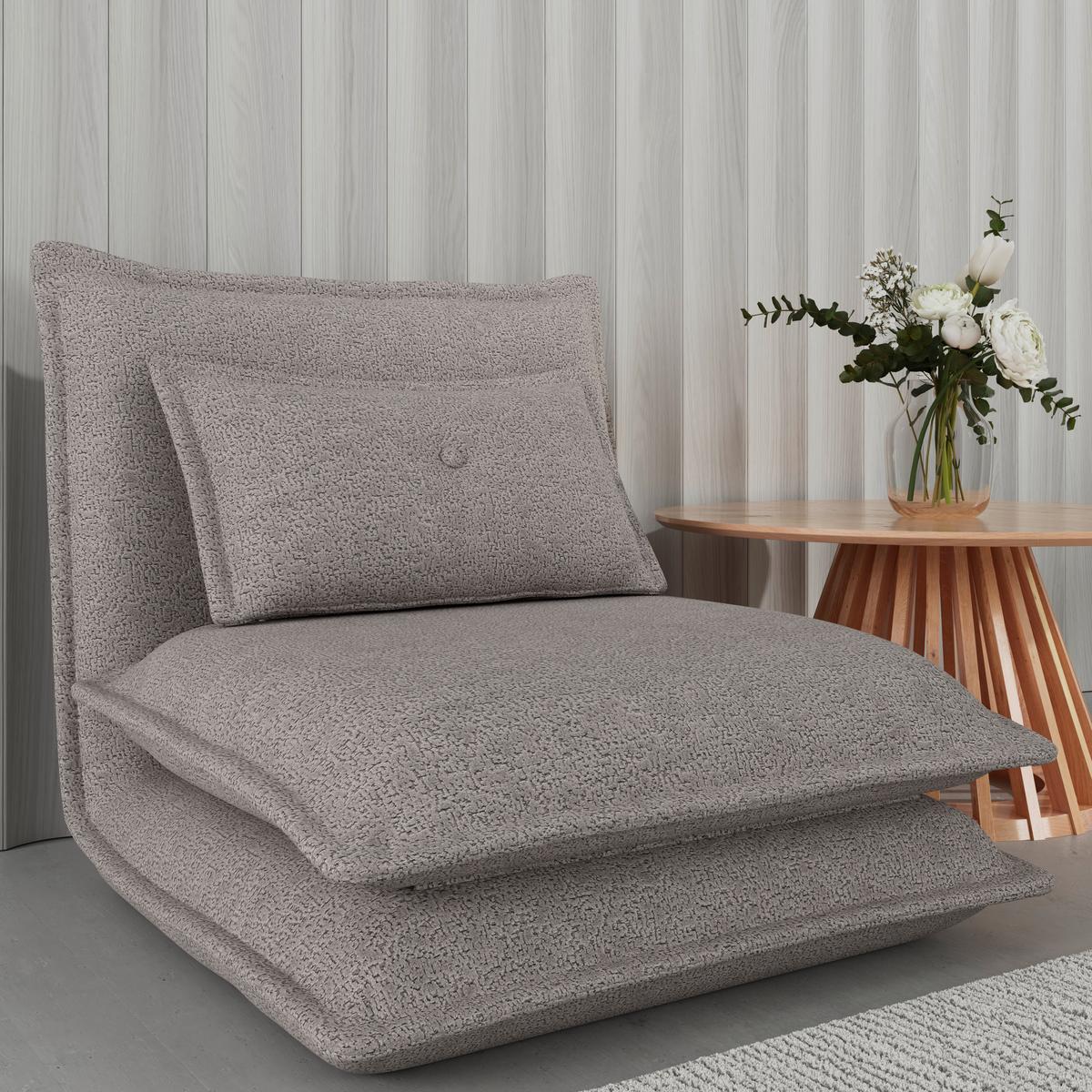 Rozkladacie kreslo TAMARA, svetlosivé buklé, max. 120 kg - svetlosivá, Modern, kov/textil (82/31/69cm) - Bessagi Home