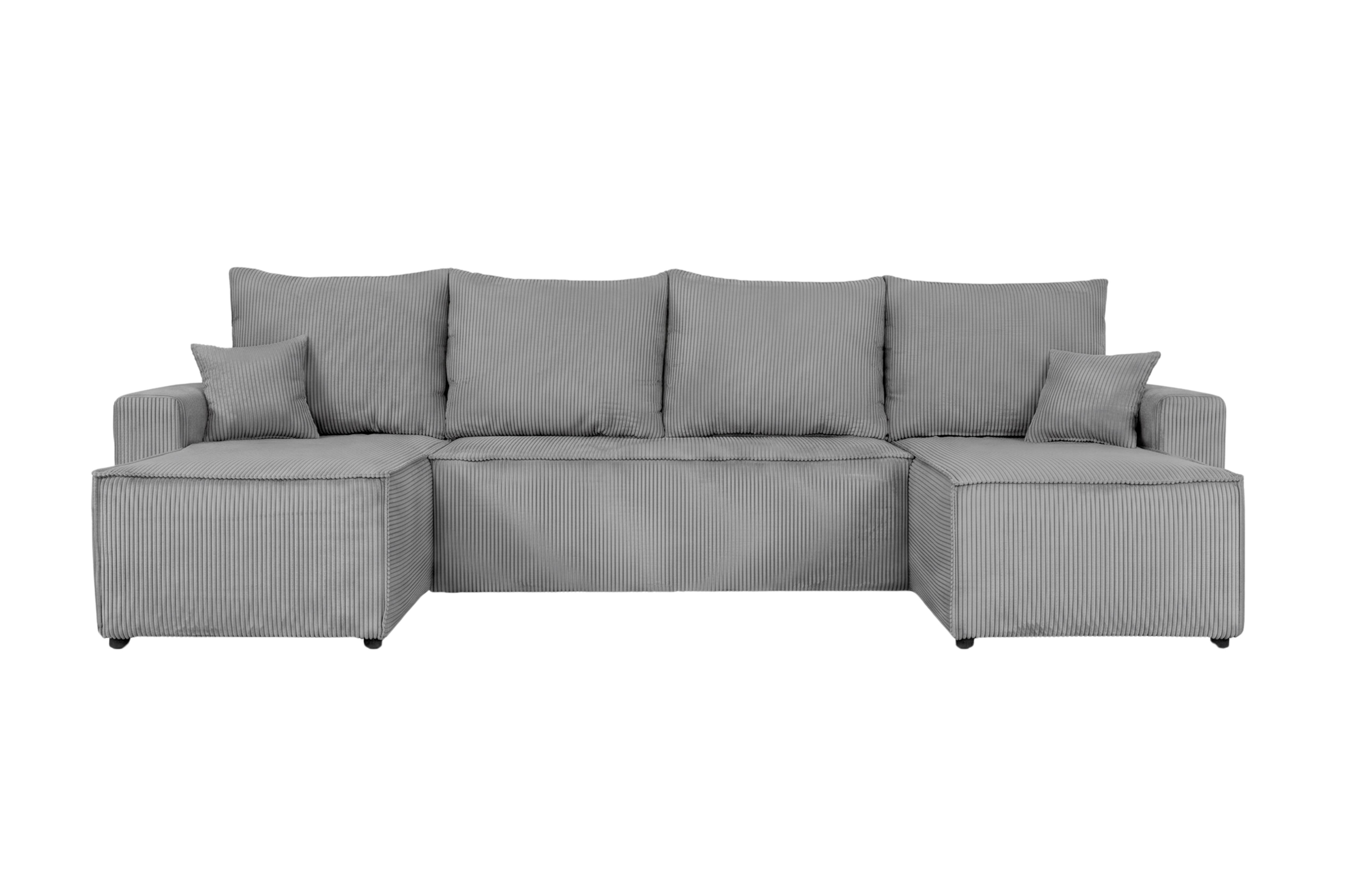 Sedací souprava SONJA U, oboustranná, šedý manšestr - šedá/černá, Design, kompozitní dřevo/textil (145/300/145cm) - Based