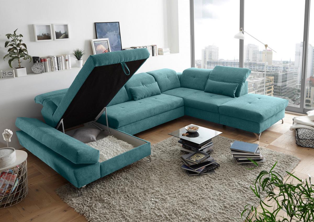 Ecksofa Melfi Türkis U: 168 cm - Türkis/Silberfarben, MODERN, Textil (168/350/245cm) - MID.YOU