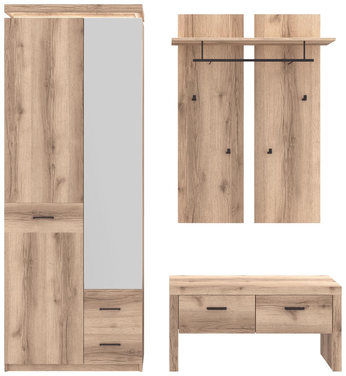 Garderobenschrank Vancouver Eichenfarben Mit Spiegel B:75cm - Eichefarben, MODERN, Glas/Holzwerkstoff (75/198/38cm)