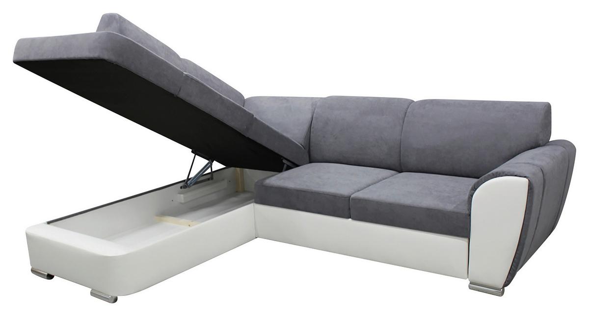 Ecksofa Mit Bettkasten Doris Rücken Echt Grau/weiß - Silberfarben/Weiß, Design, Textil (196/255cm) - MID.YOU