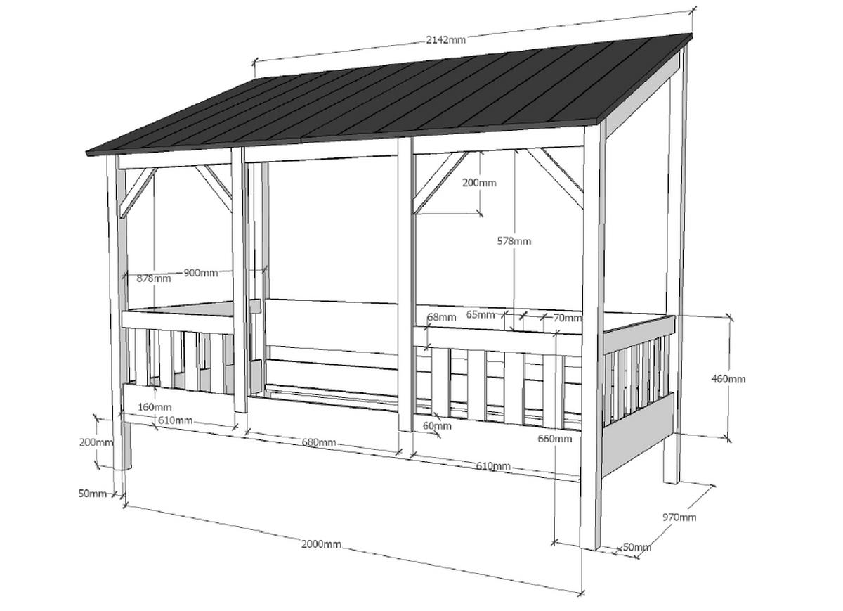 Dětská postel HOUSEBED - bílá/černá, Moderní (90/200cm) - MID.YOU