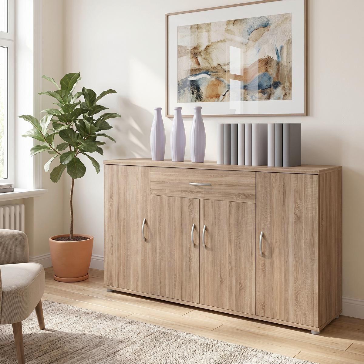 Kommode 118 cm Lilly Eiche Dekor - Eichefarben/Silberfarben, KONVENTIONELL, Holzwerkstoff (118/70/30cm) - Livetastic