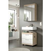 BADEZIMMER Eiche Dekor/Weiß B: 60cm - Weiß Hochglanz/Schwarz, Trend, Glas/Holzwerkstoff (60cm) - MID.YOU