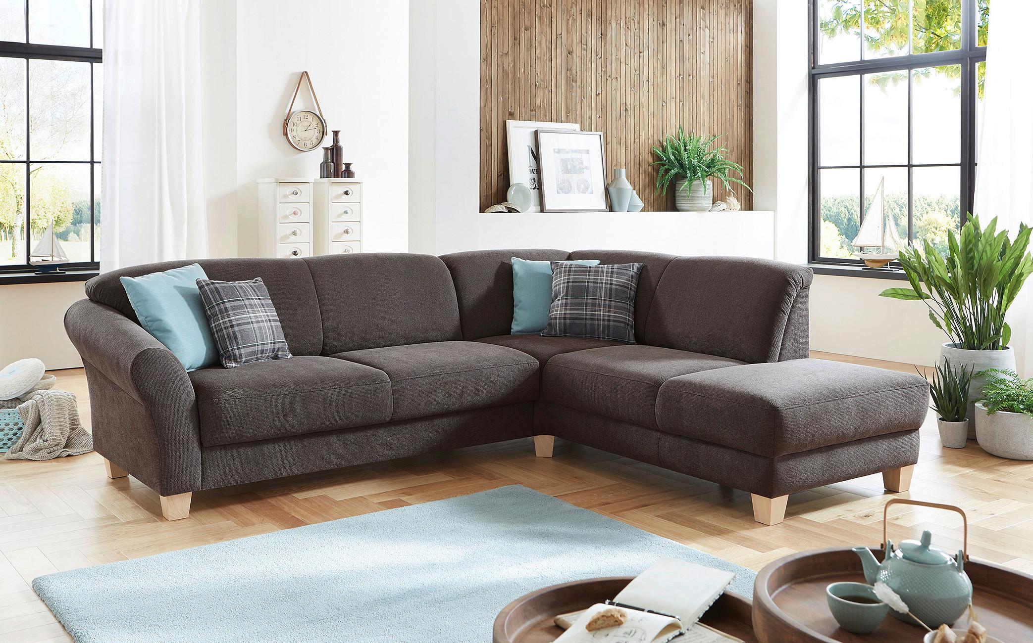 Ecksofa Gotland dunkelbraun 257x212 cm - Dunkelbraun/Naturfarben, KONVENTIONELL, Textil (257/212cm) - Sit & More