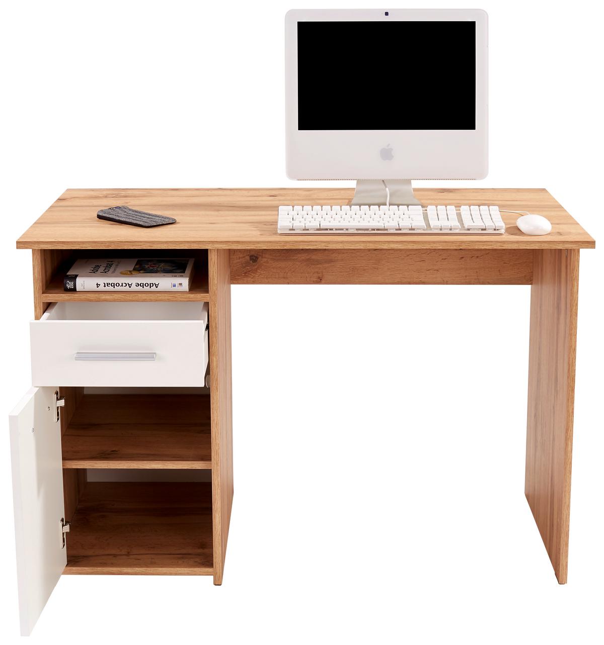 Schreibtisch mit Stauraum B 110 cm H 74cm Palermo, Eiche Dekor - Eichefarben/Weiß, MODERN, Holzwerkstoff (110/74/60cm)