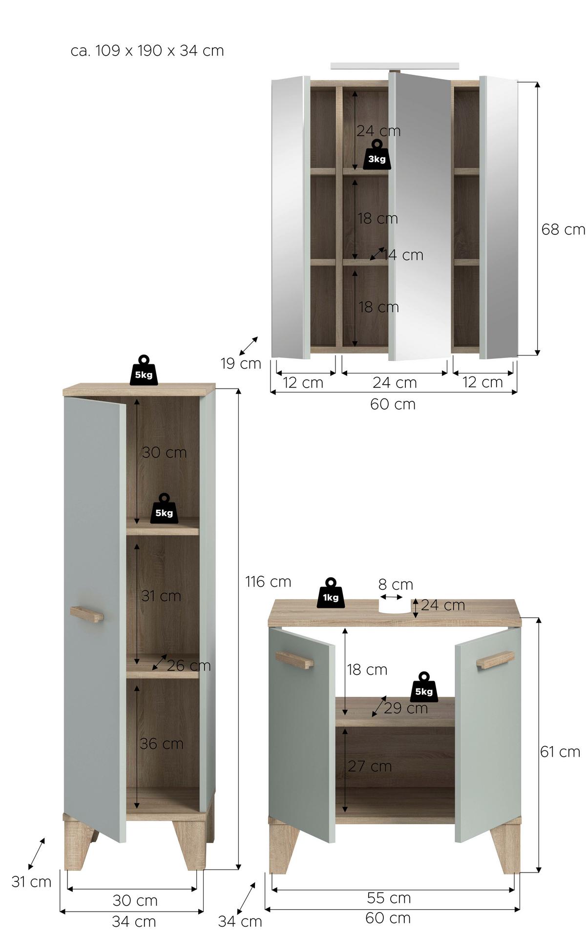 Badezimmer Star Hellgrün/Eiche Dekor B: 94cm - Eichefarben/Hellgrün, MODERN, Holzwerkstoff (94/184/34cm) - MID.YOU
