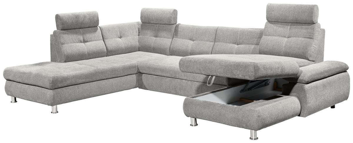 Sedací souprava ALBA U, levá, stříbrná, úl.prostor, lůžko - barvy stříbra, Moderní, textil/plast (233/349/177cm) - MID.YOU