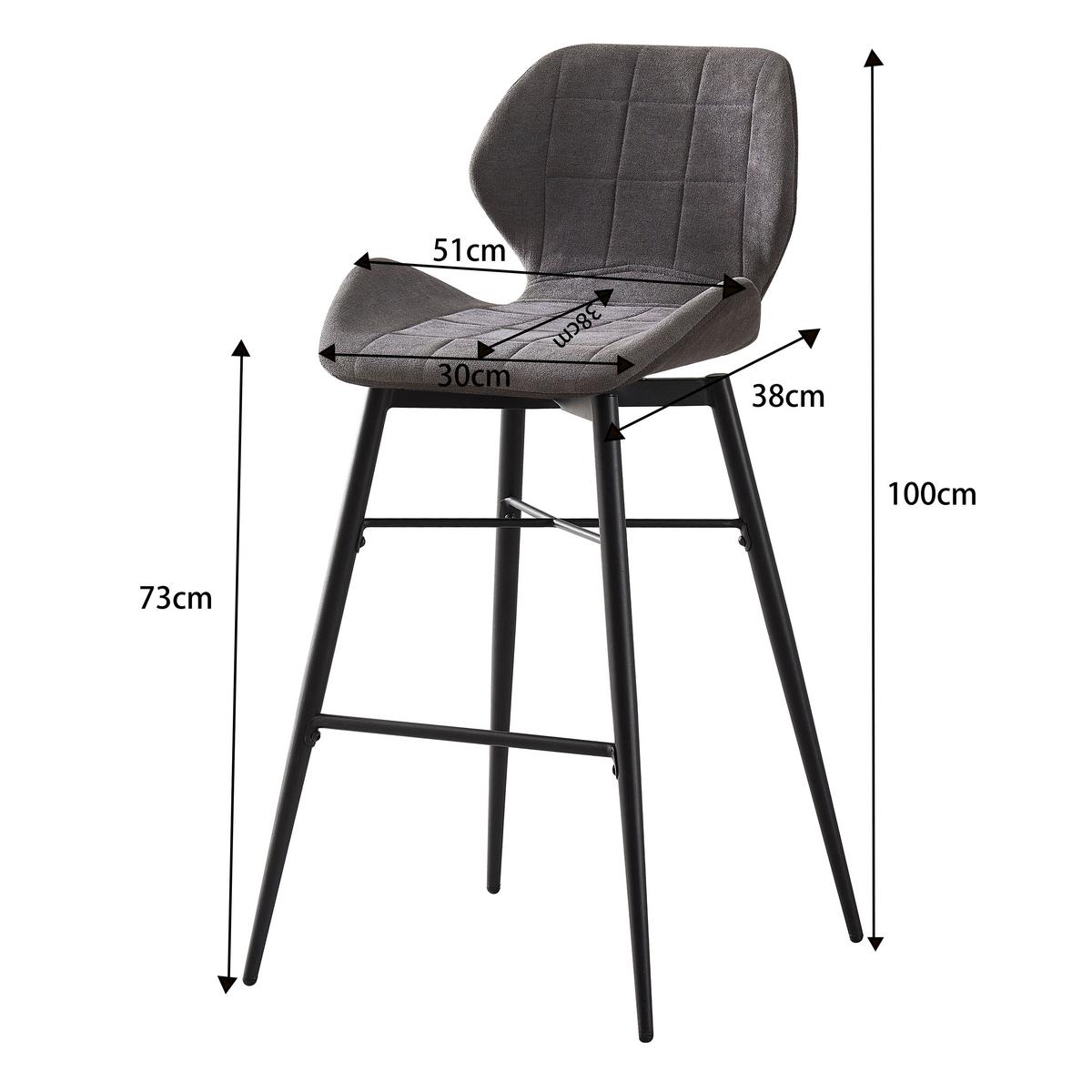 Barhocker mit Lehne Neapel Grau/ Schwarz - Dunkelgrau/Schwarz, MODERN, Textil/Metall (50/99,5/58cm)
