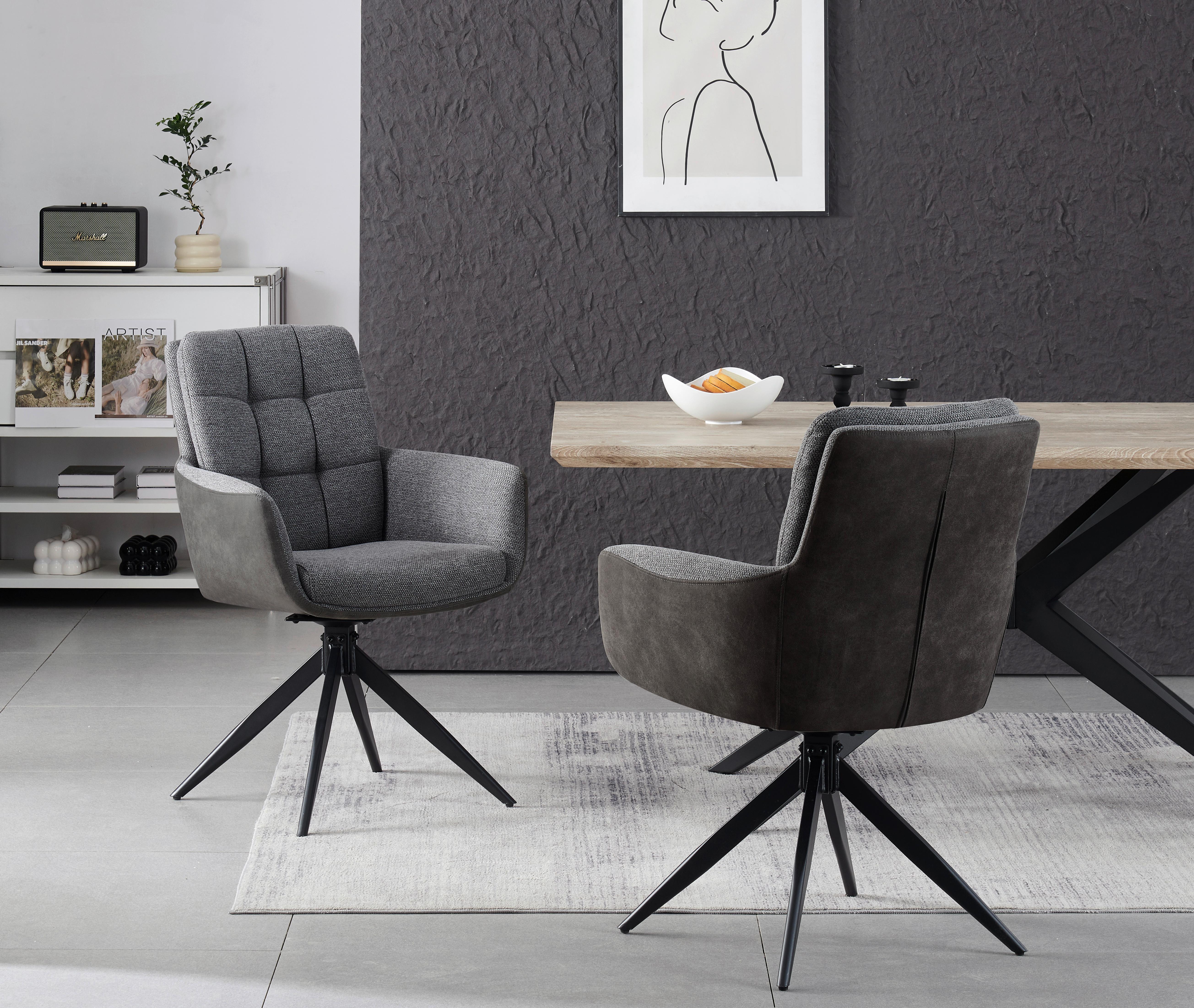 Armlehnstuhl Naim Grau B: 60 cm, 180 ° drehbar - Schwarz/Grau, KONVENTIONELL, Holz/Textil (60/93/66cm) - MID.YOU