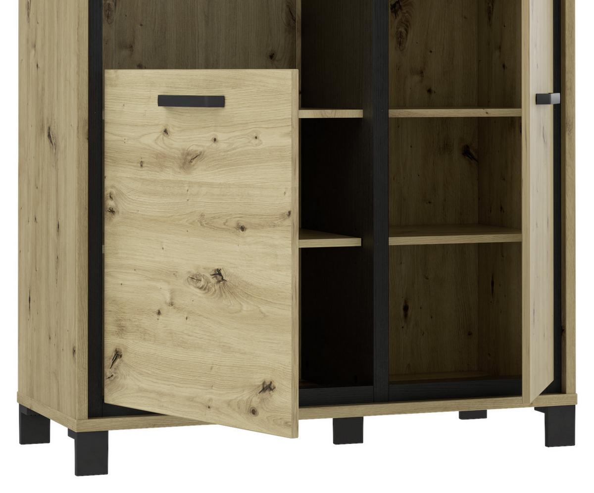 Highboard mit Glaselement 102 cm Trondheim, Eiche Dekor - Eichefarben/Schwarz, Basics, Glas/Holzwerkstoff (101.4/161/41.5cm) - Livetastic