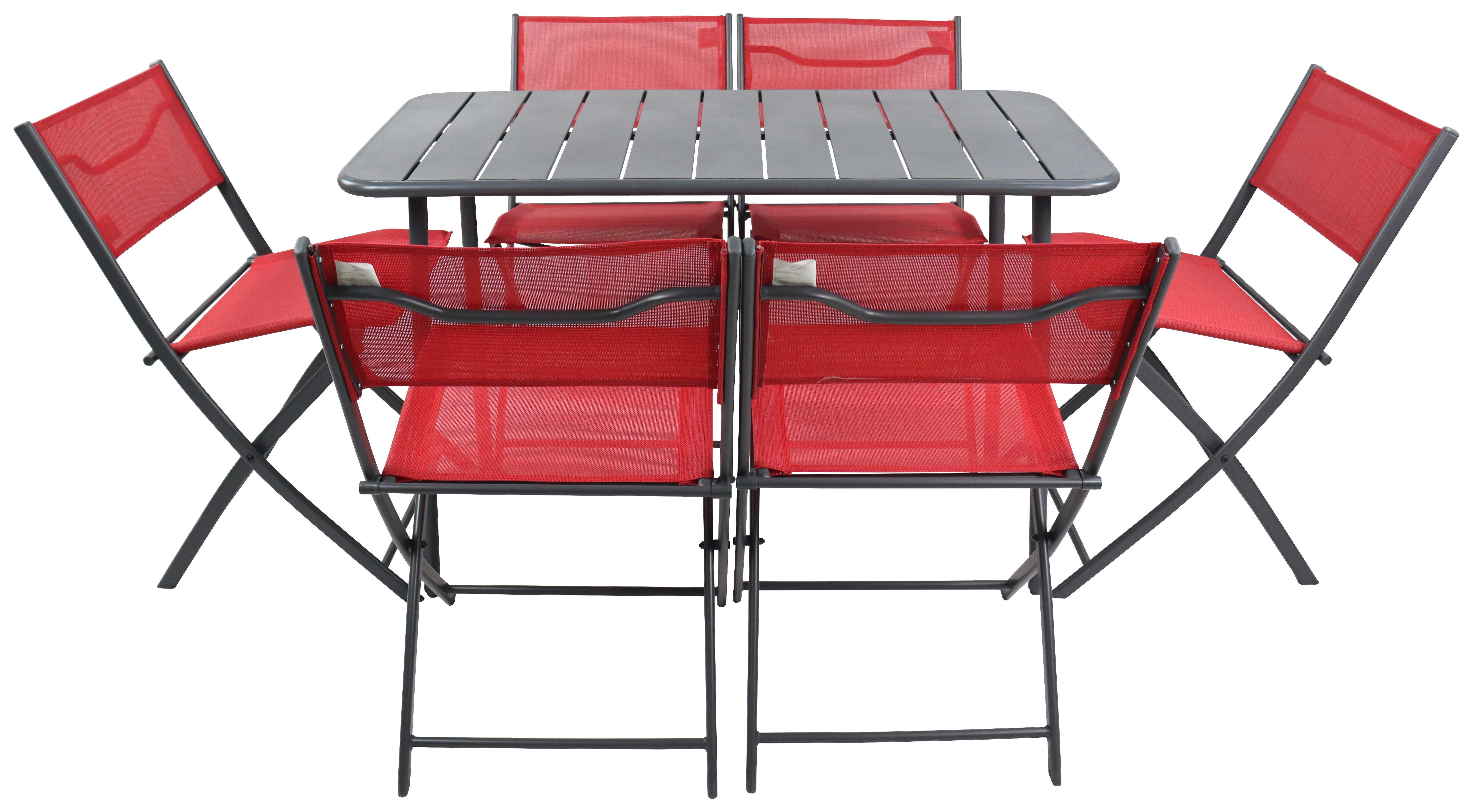 Gartenmöbel Set 7-Tlg. Sumila aus Metall/Kunststoff/Textil - Rot/Schwarz, MODERN, Kunststoff/Textil - Ambia Garden