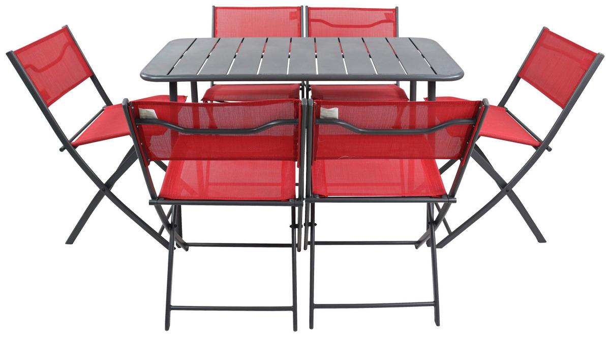 Gartenmöbel Set 7-tlg. Sumila Aus Metall/kunststoff/textil - Rot/Schwarz, MODERN, Kunststoff/Textil - Ambia Garden