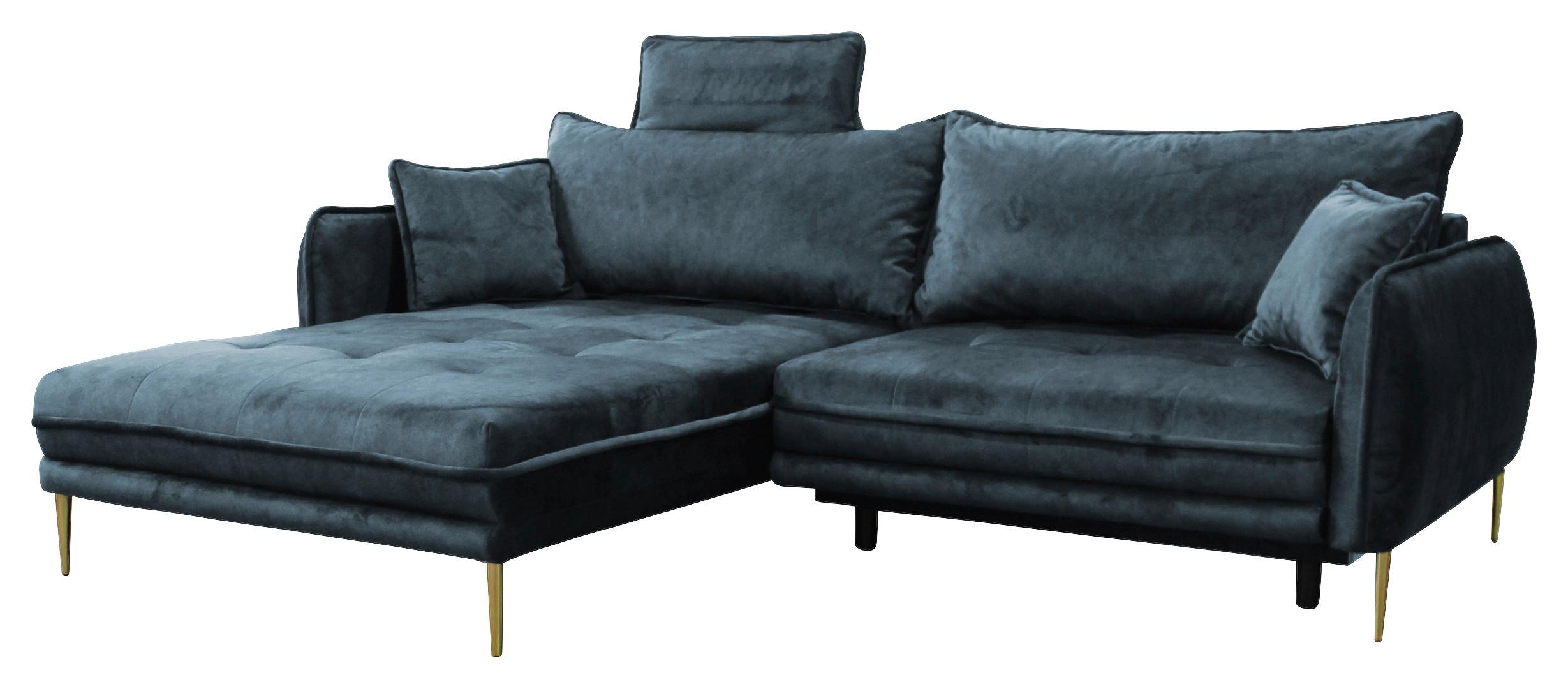 Ecksofa Whisper Blau S: 196x264 cm - Blau/Goldfarben, Design, Textil (196/264cm) - MID.YOU