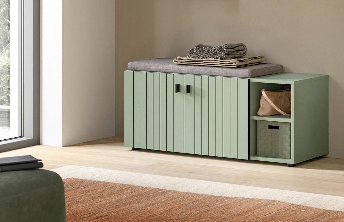 Sitzbank Station Graugrün B: 106cm - Schwarz/Graugrün, Design, Holzwerkstoff/Textil (106/43/37cm) - MID.YOU