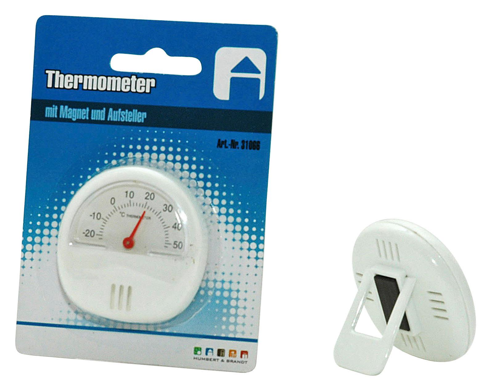 Thermometer mit Magnet und Aufsteller Weiß - Weiß, KONVENTIONELL, Kunststoff/Metall (5,5cm)