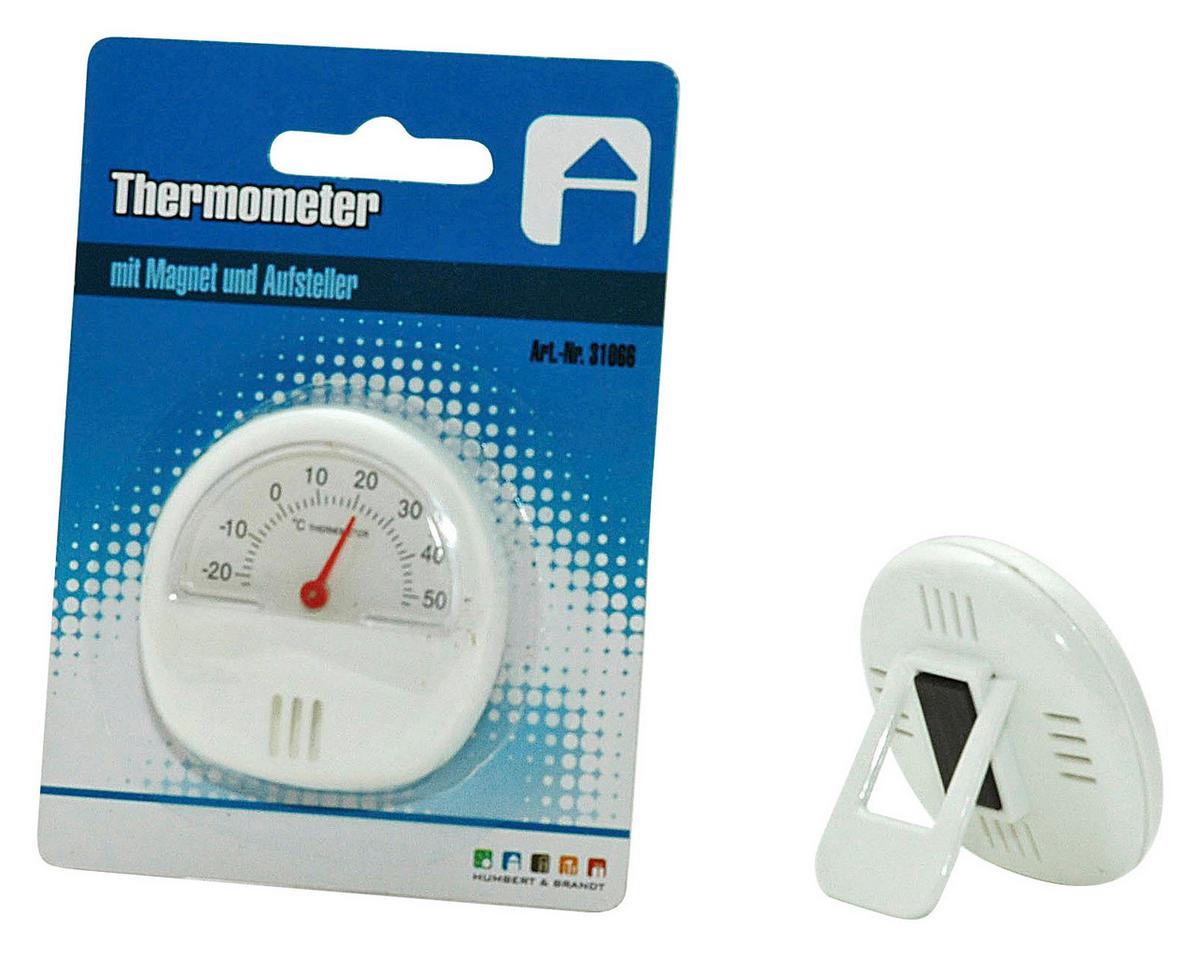 Thermometer mit Magnet und Aufsteller Weiß - Weiß, KONVENTIONELL, Kunststoff/Metall (5,5cm)