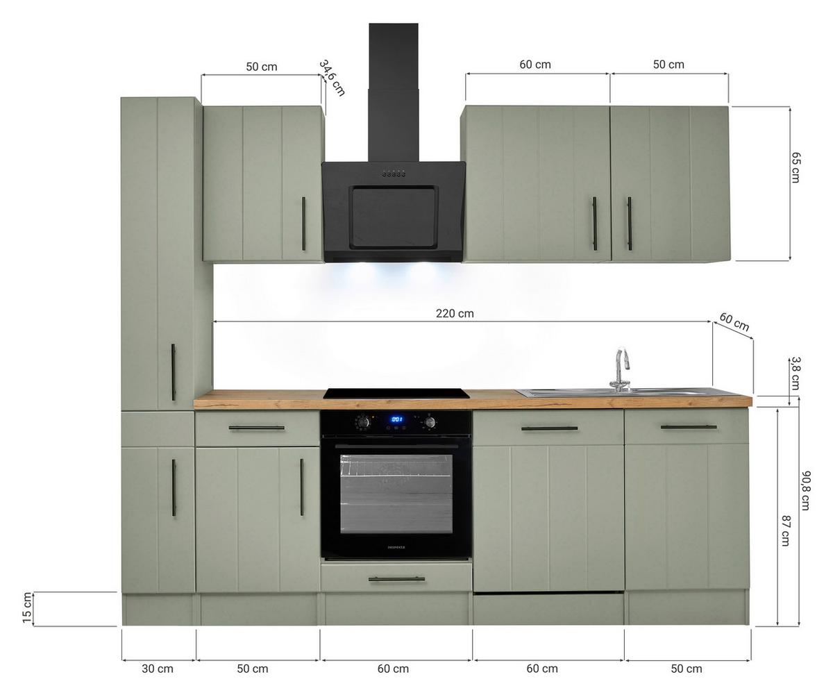 Küchenblock Anton Wildeiche/Schilfgrün B: 250cm - Schilfgrün/Wildeiche, Trend, Holzwerkstoff (250cm) - Respekta