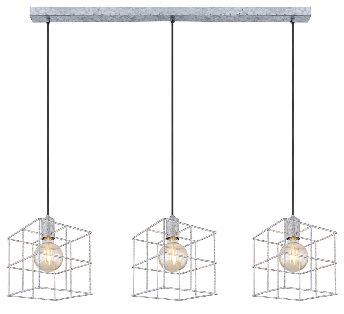 Hängeleuchte Merril H: 129 Cm 3-Flammig Zinkfarben - Zinkfarben, Design, Metall (95/20/129cm) - Globo