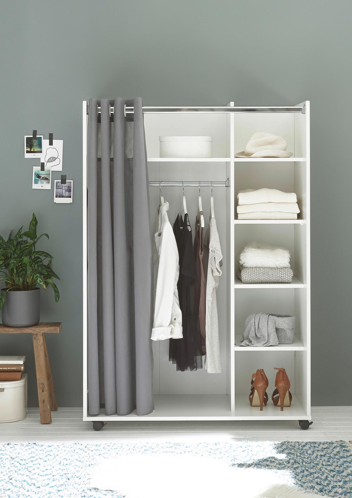 Offener Kleiderschrank Jenke Weiß/grau - Weiß/Grau, Basics, Holzwerkstoff/Textil (100/145/50cm) - MID.YOU