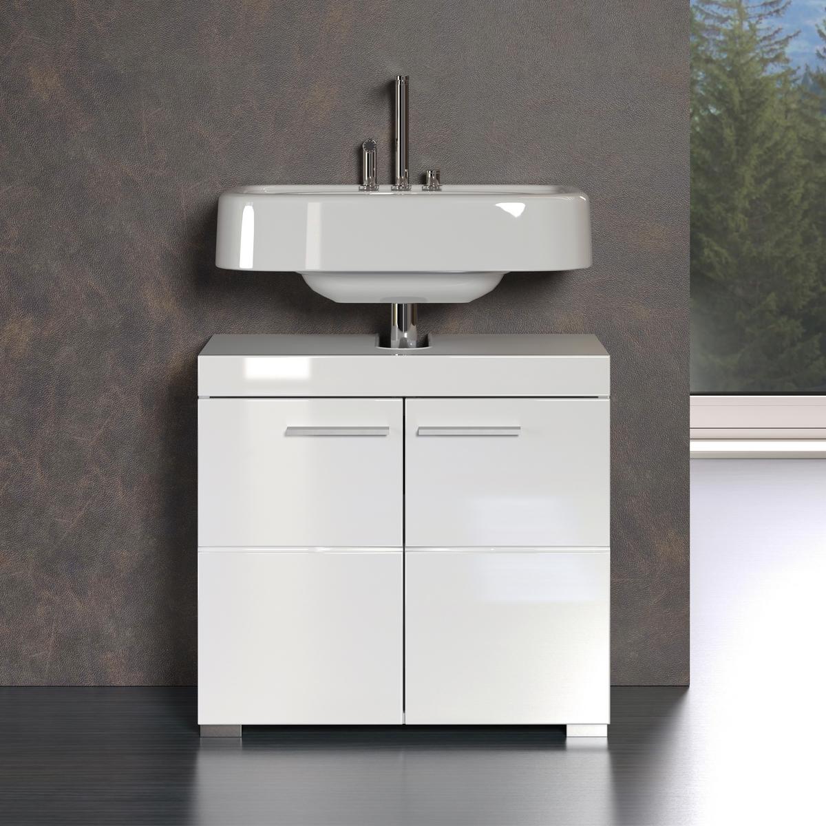 Waschbeckenunterschrank Amanda B: 60 cm Weiss - Silberfarben/Weiß, MODERN, Holzwerkstoff (60/56/34cm) - MID.YOU