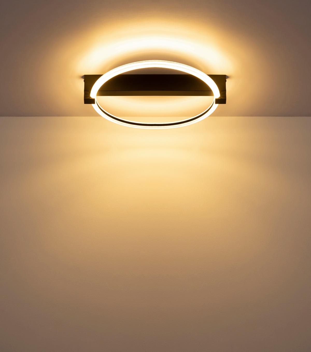 Deckenleuchte inkl. 1 LED 15W, 230V, ca. 41,4x38x8,5 cm - Transparent/Schwarz, Design, Kunststoff/Metall (41,4/38/8,5cm) - Globo
