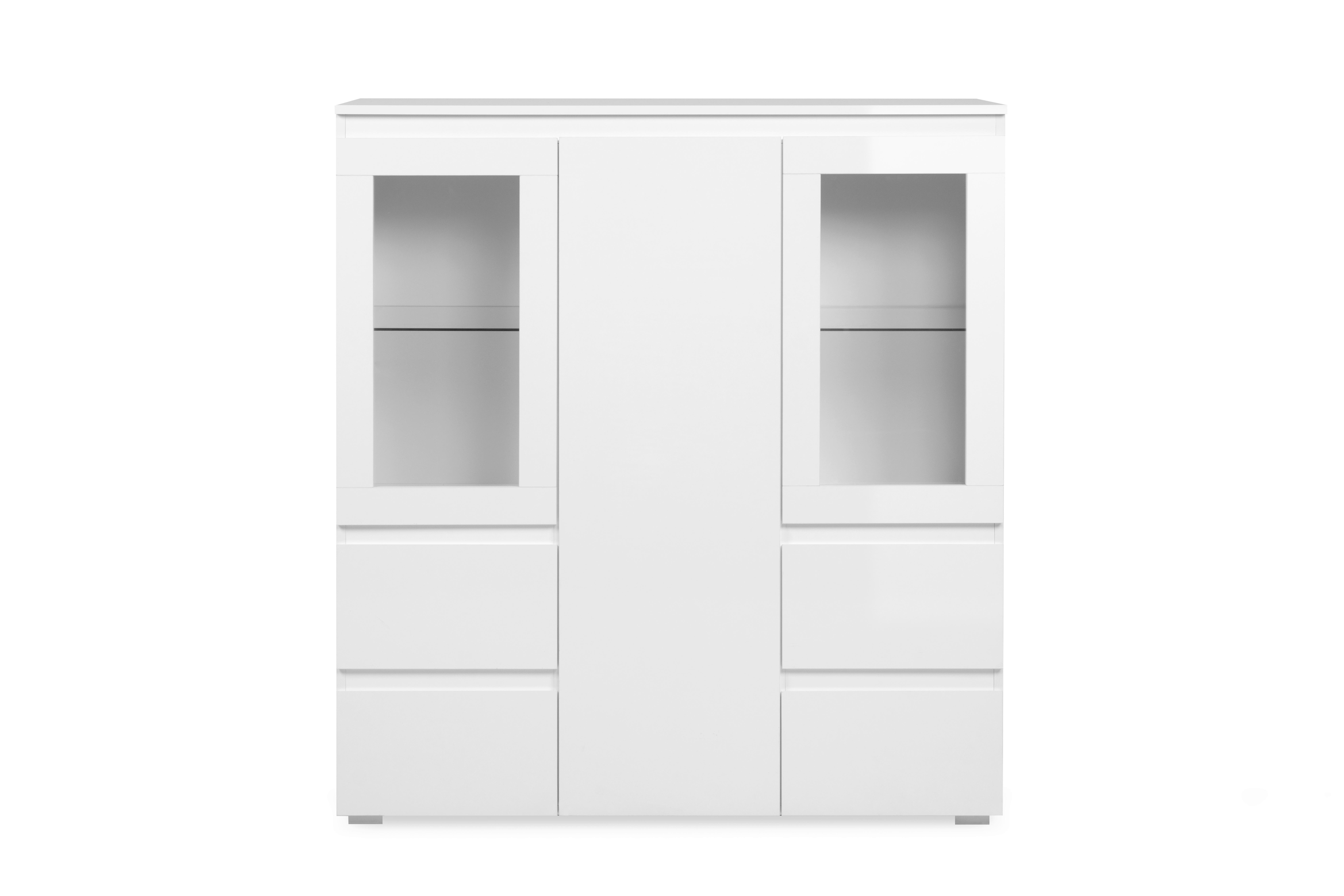 Highboard Capetown Weiß HG B: 116 cm - Weiß Hochglanz/Silberfarben, Trend, Glas/Holzwerkstoff (116/126/40cm)