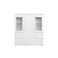 Highboard Capetown Weiß HG B: 116 cm - Weiß Hochglanz/Silberfarben, Trend, Glas/Holzwerkstoff (116/126/40cm)