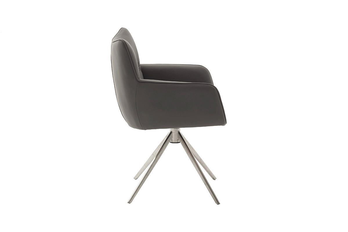 Armlehnstuhl Limone 2 Leder Anthrazit 360° drehbar - Edelstahlfarben/Anthrazit, KONVENTIONELL, Leder/Metall (61/88/63cm)