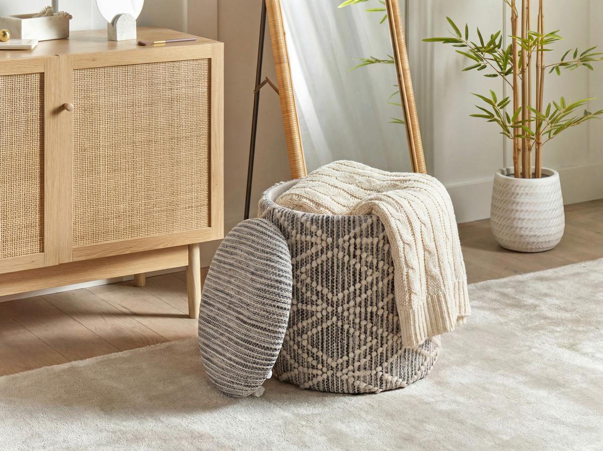 Taburet, š: 40 cm - šedá, Design, textil (40/45/40cm) - Livetastic