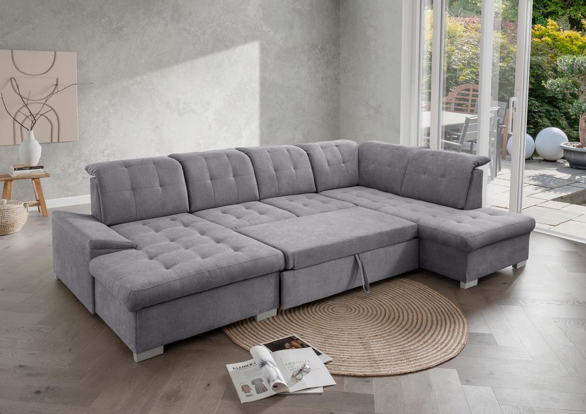 Wohnlandschaft Zira Dunkelgrau U: 169x330x212cm - Chromfarben/Dunkelgrau, MODERN, Textil (169/330/212cm) - Livetastic