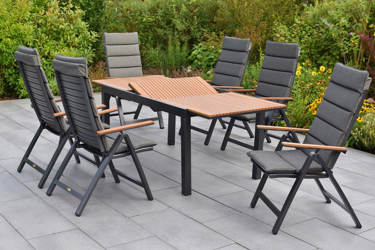 Gartentischgruppe Astros 13 -Teilig. Graphitfarben/Natur - Graphitfarben/Naturfarben, KONVENTIONELL, Kunststoff/Textil - Gardenson