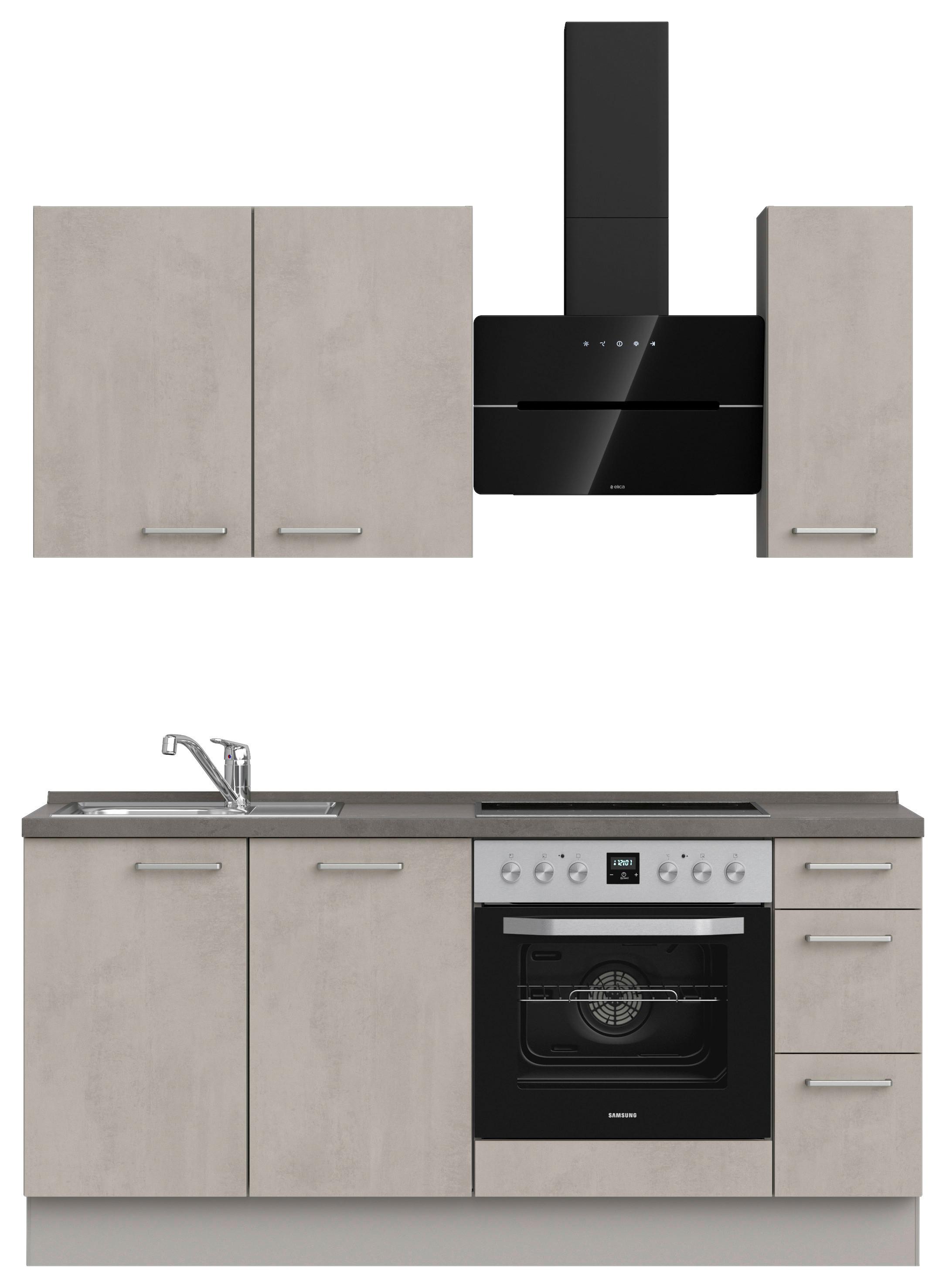 Kuchynská linka 180 cm, šedý betón/ kamenná šedá - sivá/farba ušľachtilej ocele, Modern, kov/kompozitné drevo (180cm) - Nobilia