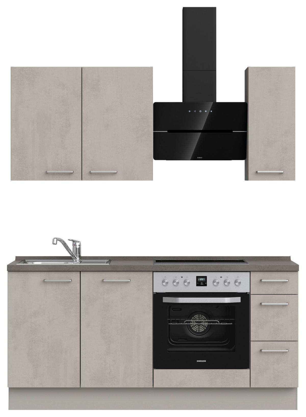 Kuchynská linka 180 cm, šedý betón/ kamenná šedá - sivá/farba ušľachtilej ocele, Modern, kov/kompozitné drevo (180cm) - Nobilia