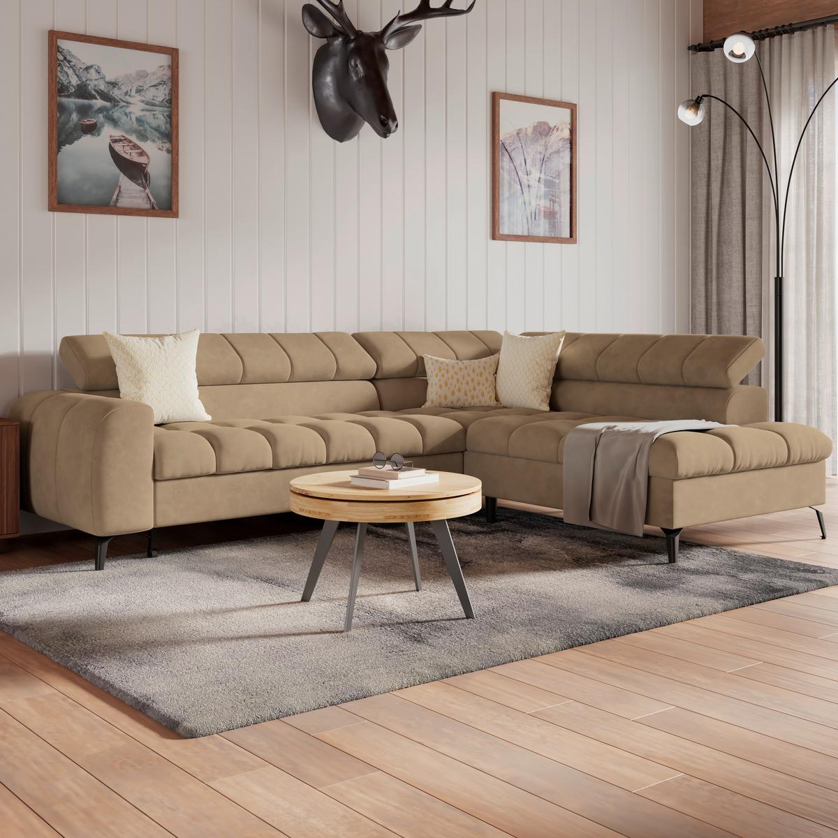 Ecksofa Volf Rechts New Braun, S: 261x203 cm - Schwarz/Braun, Trend, Kunststoff/Textil (261/203cm)