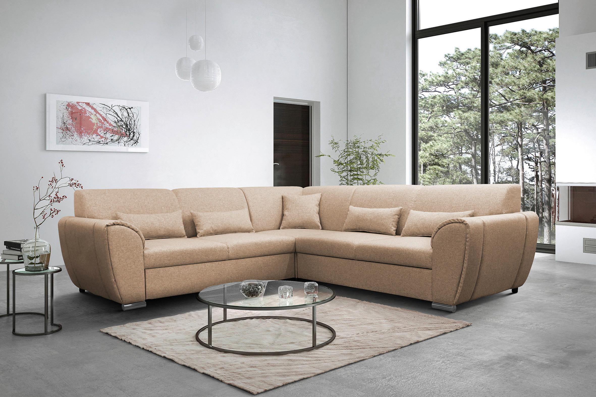 Ecksofa Delux Beige Mit Schlaffunktion Ottomane Rechts - Beige/Silberfarben, Design, Textil (266/266cm) - Livetastic