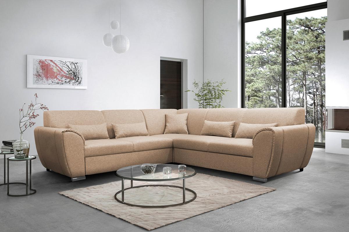 Ecksofa Delux Beige Mit Schlaffunktion Ottomane Rechts - Beige/Silberfarben, Design, Textil (266/266cm) - Livetastic