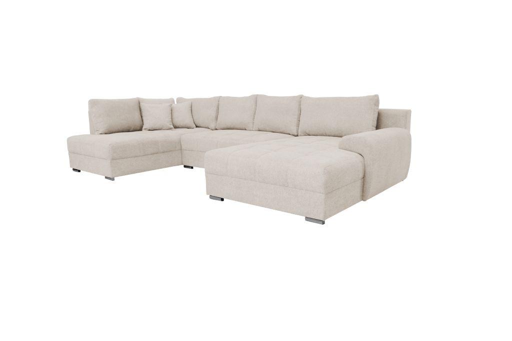 Rohová sedačka SENSO U, ľavá, krémová,úl.priestor a lôžko - krémová/chrómová, Modern, drevo/textil (197/346/183cm)