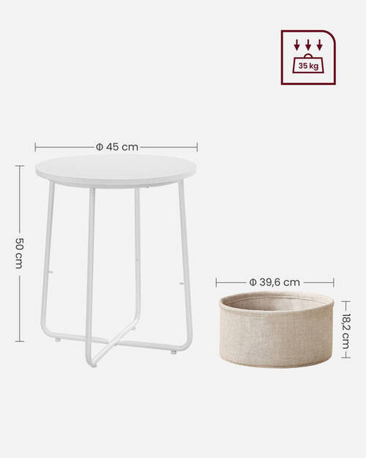 PRÍRUČNÝ STOLÍK VASAGLE - biela/béžová, Design, kov/drevo (45/45/51cm) - Boxxx