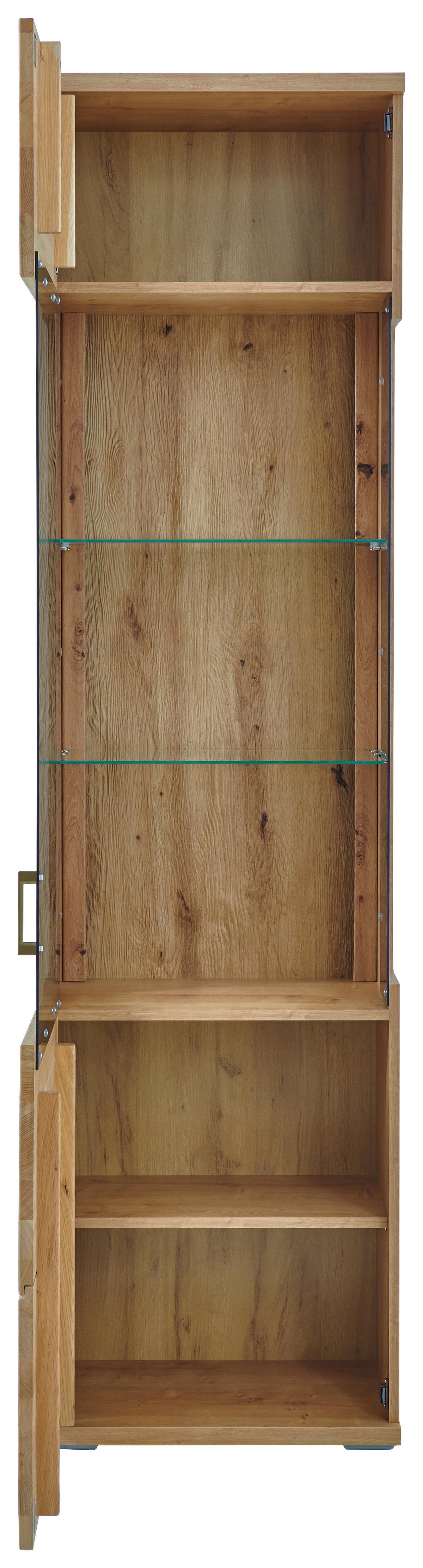 VITRINE KANSAS - Alteiche/Silberfarben, KONVENTIONELL, Glas/Holz (55/208,6/37,4cm) - Livetastic